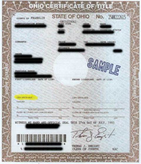 Ohio Certificate of Title