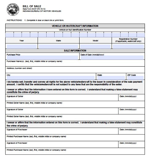 Indiana Bill of Sale